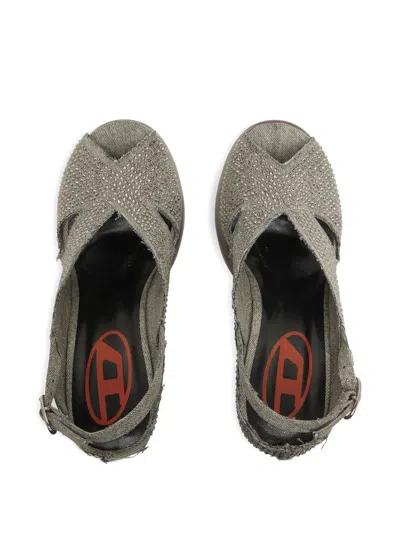 Diesel D-lake Strass-embellished Sandals In Gray