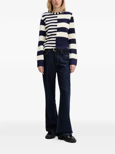 Desigual Mixed Stripe Sweater In Blue