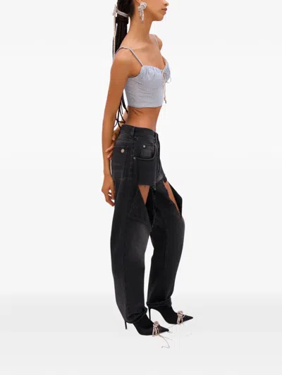 Area Embellished Hotfix Top In Blue