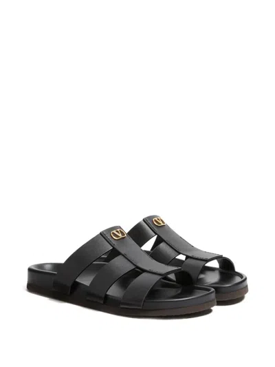 Valentino Garavani Studshield Logo-embellished Leather Sandals In Black