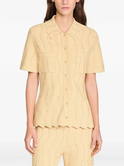 Sandro Zigzag-pattern Cardigan In Nude