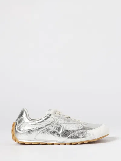 Bottega Veneta Orbit Flash Suede-trimmed Metallic Crinkled-leather Sneakers In Silver