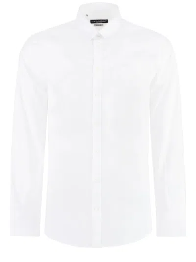 Dolce & Gabbana Slim Fit Long-sleeved Shirt In Stretch Cotton In White