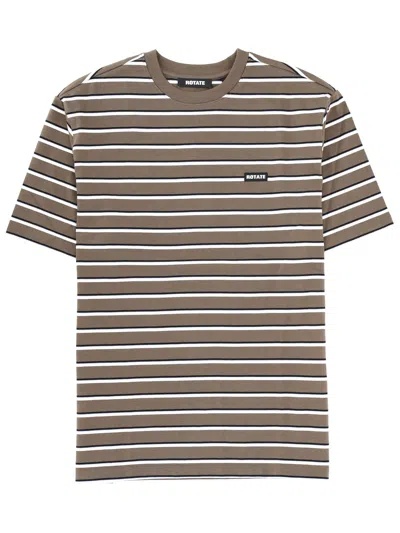 Rotate Birger Christensen Striped Logo-patch T-shirt In Multi