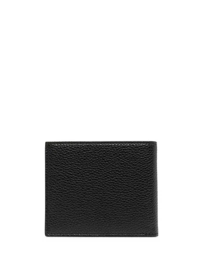 Tom Ford Men Black Bi-fold Wallet With Gold-colored Embossed Logo In Grainy Leather Man