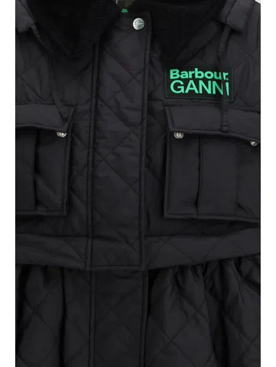 Barbour Quilted Hooded Coat By  X Ganni In Black