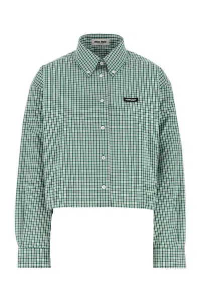 Miu Miu Check Cropped Button-front Shirt In Green