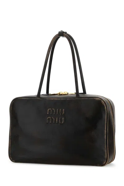 Miu Miu Dark Brown Leather Handbag In Brown