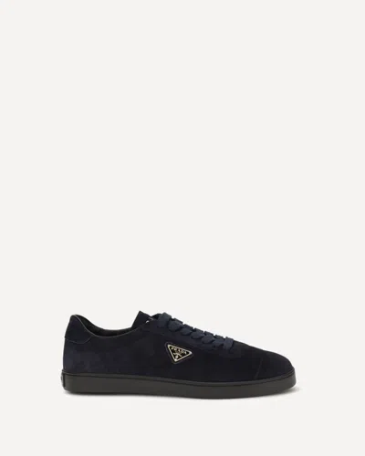 Prada Blue Calf Leather Bos Taurus Low Top Sneakers In Black