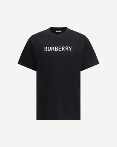 Burberry Men Black Crewneck T-shirt With Logo Lettering On The Front In Cotton Man