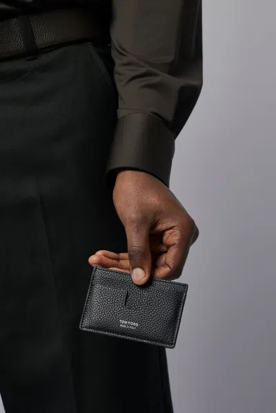 Tom Ford Soft Grain Leather T Line Classic Card Holder In Black