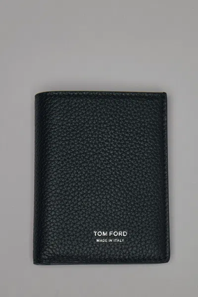 Tom Ford Soft Grain Leather T Line Folding Card Holder In Black