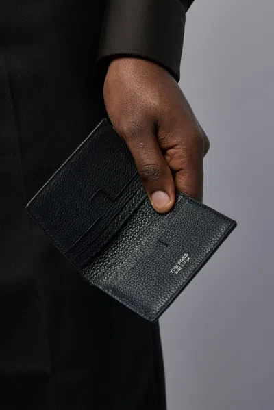 Tom Ford Soft Grain Leather T Line Folding Card Holder In Black