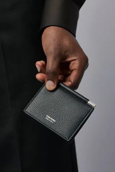 Tom Ford Soft Grain Leather T Line Folding Money Clip In Black