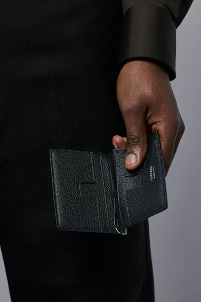 Tom Ford Soft Grain Leather T Line Folding Money Clip In Black