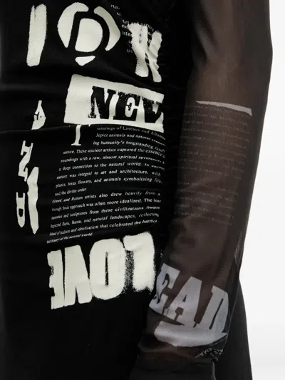 Desigual Sheer Sleeve Graphic Print Asymmetricdress In Black