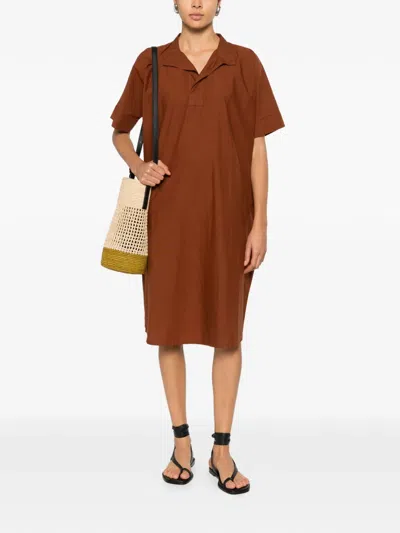 Labo Art Chiara Collared Short-sleeve Midi Dress In Brown