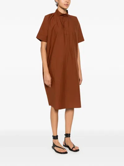Labo Art Chiara Collared Short-sleeve Midi Dress In Brown