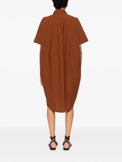 Labo Art Chiara Collared Short-sleeve Midi Dress In Brown