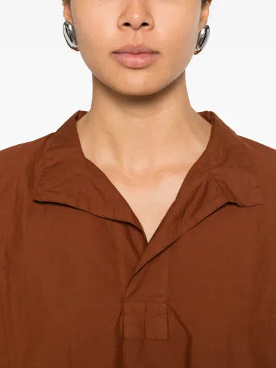 Labo Art Chiara Collared Short-sleeve Midi Dress In Brown