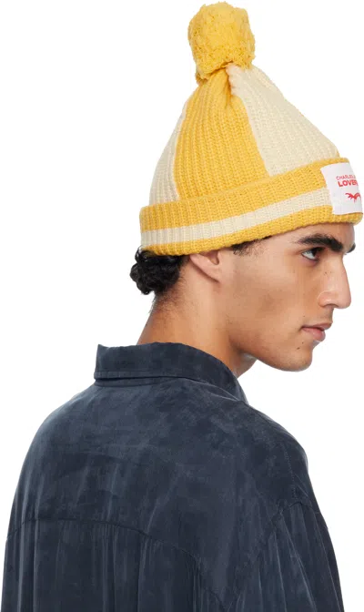 Charles Jeffrey Loverboy Yellow & Off-white Pompom Beanie In Yellow