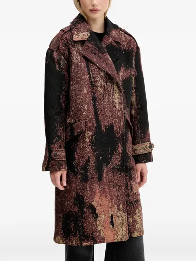 Desigual Abstract-pattern Double-breasted Coat In Burgundy