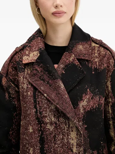 Desigual Abstract-pattern Double-breasted Coat In Burgundy