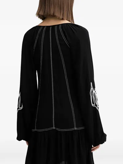 系带刺绣迷你连衣裙