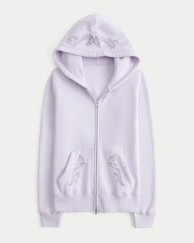 Hollister Embroidered Zip-up Hoodie In Purple