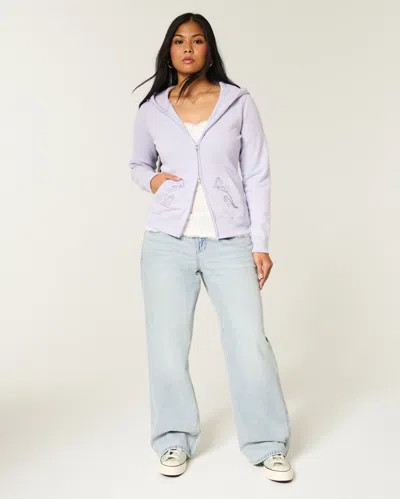 Hollister Embroidered Zip-up Hoodie In Purple