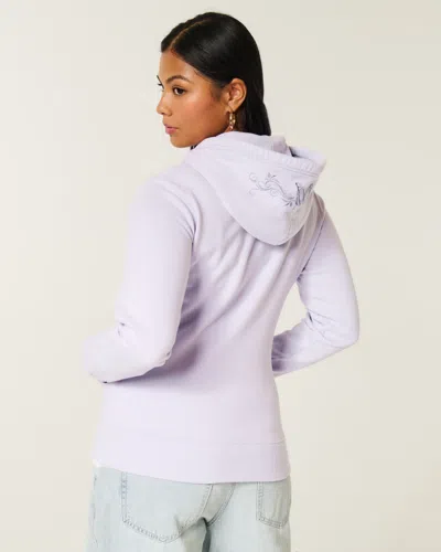 Hollister Embroidered Zip-up Hoodie In Purple