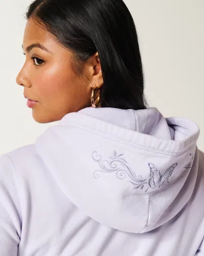 Hollister Embroidered Zip-up Hoodie In Purple