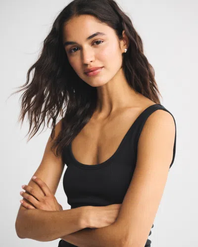 Abercrombie & Fitch Bra-free Rib Scoopneck Tank In Black