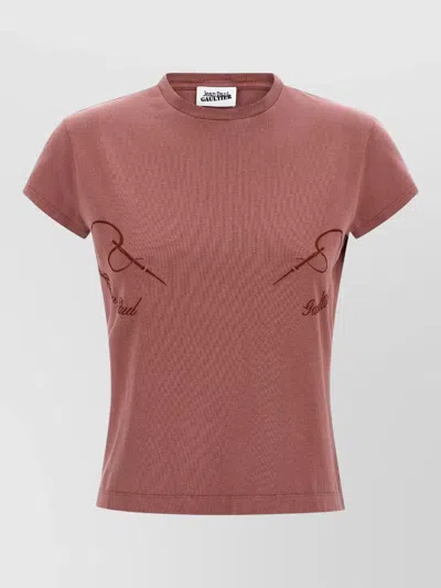 Jean Paul Gaultier Needles Signature Embroidered Graphic Crew T Shirt In Pink