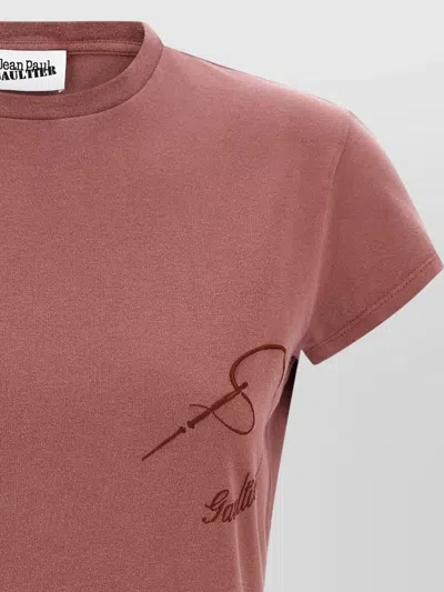 Jean Paul Gaultier Needles Signature Embroidered Graphic Crew T Shirt In Pink