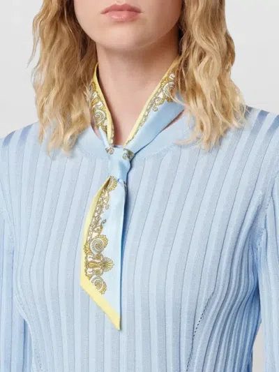 Versace Spring Barocco Silk Twill Rectangular Scarf In Blue