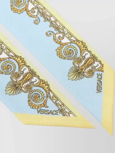 Versace Spring Barocco Silk Twill Rectangular Scarf In Blue