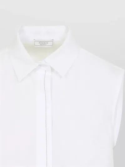 Peserico Collared Neck Sleeveless Top Layered Hem In White