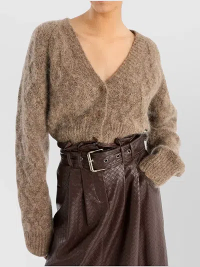 Rotate Birger Christensen Cozy Cable Knit Cardigan V-neck In Brown