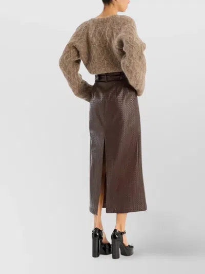 Rotate Birger Christensen Cozy Cable Knit Cardigan V-neck In Brown