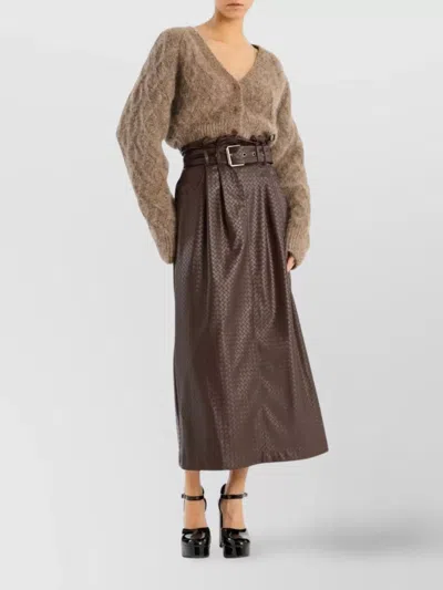 Rotate Birger Christensen Cozy Cable Knit Cardigan V-neck In Brown