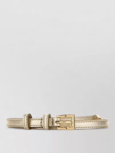 Prada Leather Belt Double Loop Metallic Finish In Gold