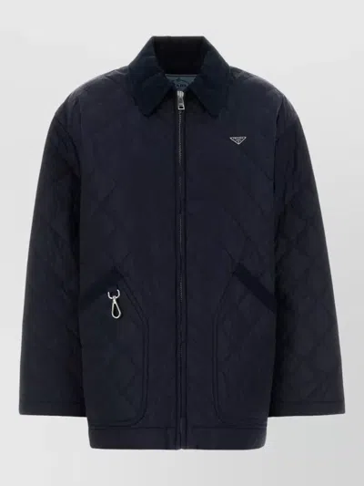 Prada Renylon Jacket Long Sleeves Front Pockets In Blue