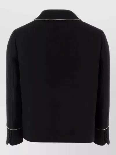 Fendi Wool Blend Blazer Contrast Piping Pockets In Black