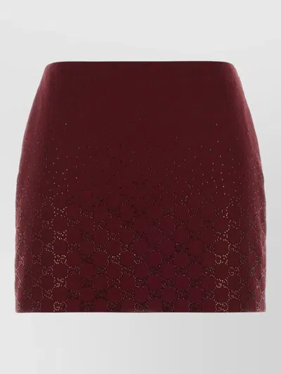 Gucci Rosso Ancora Gg-fabric Mini Skirt With Crystals In Burgundy