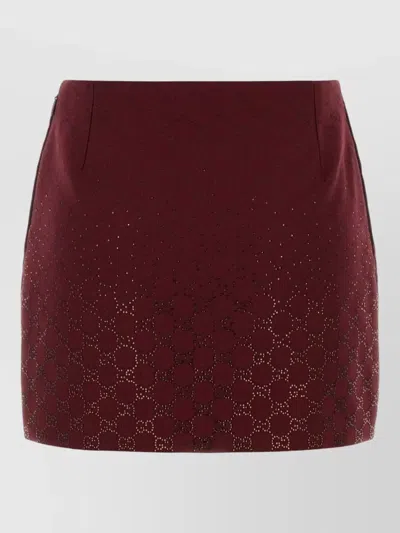 Gucci Rosso Ancora Gg-fabric Mini Skirt With Crystals In Burgundy