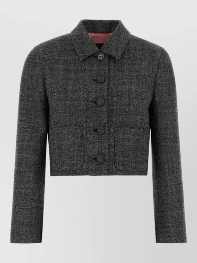 Gucci Wool Blazer Cropped Collar Long Sleeves Pockets In Gray