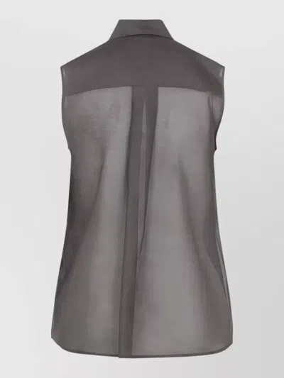 Peserico Silk Cotton Top Collared Neck Ruffle Sleeveless In Gray