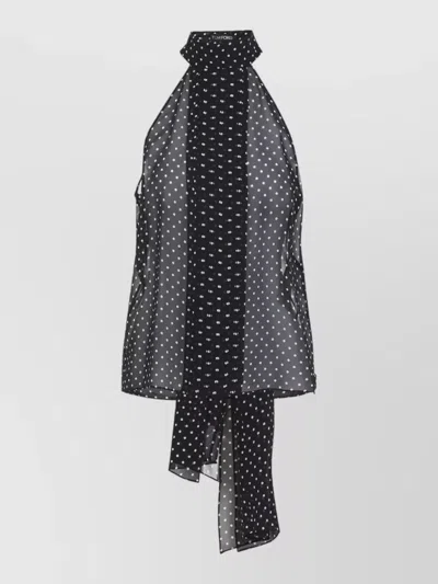 Tom Ford Black Sleeveless Top With Halterneck And All-over Polka Dot Motif In Silk Woman