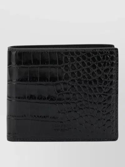 Tom Ford Crocodile Leather Bifold Wallet Card Holder In Black